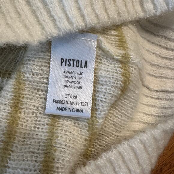 Pistola Billy Stripe Short Sleeve Collared Sweater, pistachio shell, size Large - Picture 7 of 7